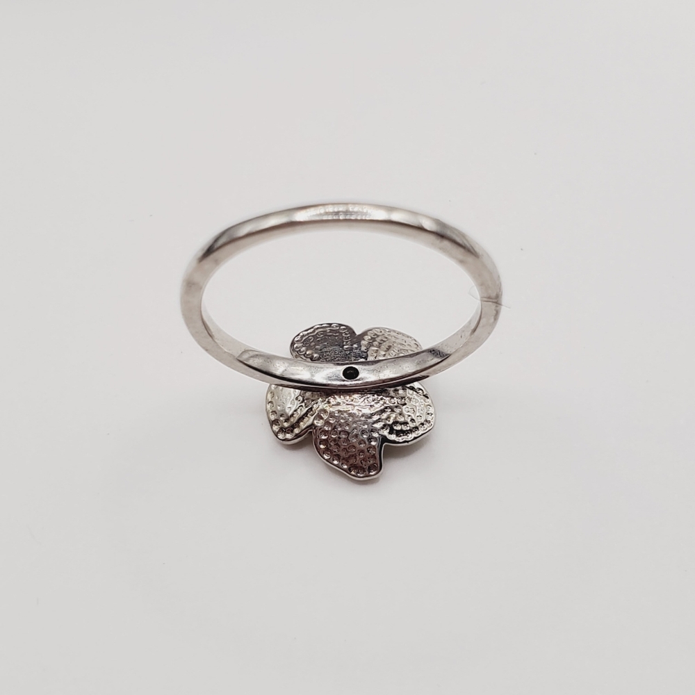 Flower Ring Genuine Diamond Ring White Enamel Ring 925 Sterling Silver Ring - Picture 2 of 8